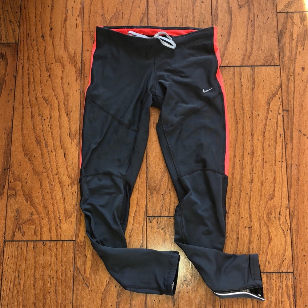 Nike Small dri-fit charcoal gray/salmon running pants